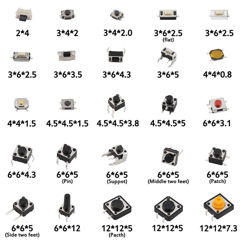 Yetaida 125Pcs 25 Values Micro Momentary Tactile Switch, SMD & DIP Tactile Touch Push Button Switch, 2/3/4 Pin Miniature Mini Small Tact Switch Assortment Kit (Packaged) - Image 3